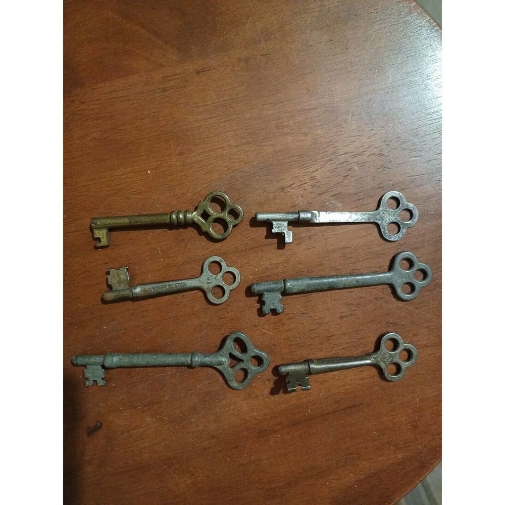 Old Antique 3 hole Skeleton Keys Lot Of 6 Steampunk Lot 3
